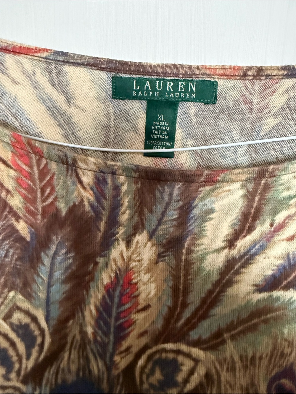 Ralph Lauren Brown Peacock-Feather Scoop Neck Long Sleeve Top - Picture 2 of 3